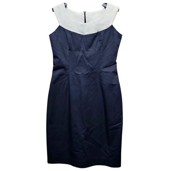 Navy & White Sleeveless Sheath Dress By Gio Guerreri Size M Cotton Blend Back Zi - Picture 1 of 12